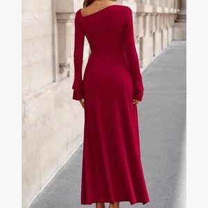 Womens Dresses Formal Off The Shoulder Long Sleeve Ruched Knit A-Line Maxi